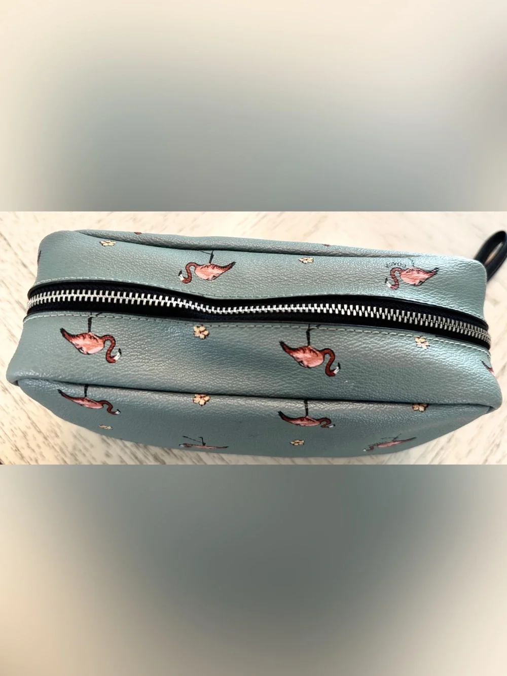 Coach Boxy Cosmetic Case 20 Flamingo Print Aquamarine F29374